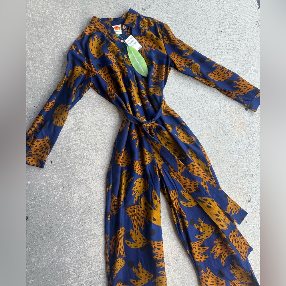 Farm Rio Navy Bananica Jumpsuit Size Small NWT